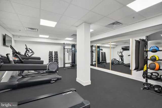 a view of a room with gym equipment
