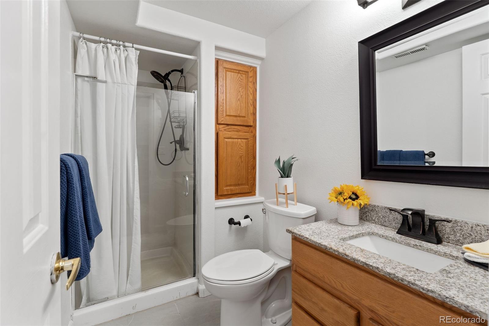 9838 Cypress Point Circle Lone Tree, CO 80124 - Photo 40 of 50 a bathroom with a granite countertop sink toilet and shower