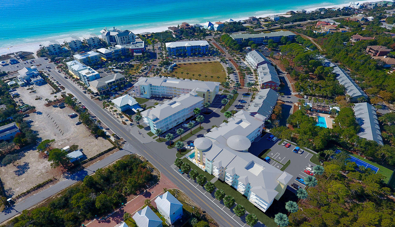 1740 South County Highway, Unit 110 Santa Rosa Beach, FL 32459 - Photo 6 of 22 an aerial view of a house with a garden