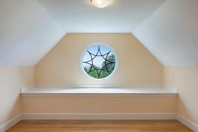 a view of a small space with racks on the wall