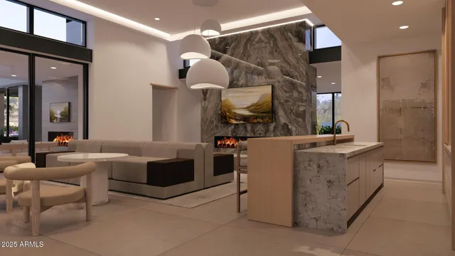 a kitchen with a stove and a refrigerator