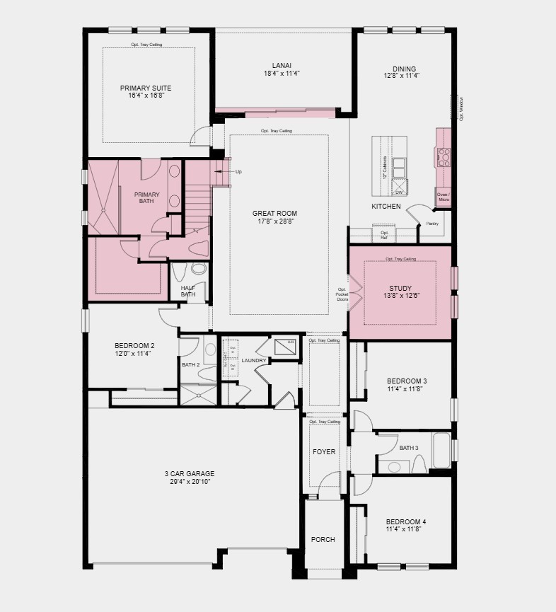 86659 Swift Launch Path Yulee, FL 32097 - Photo 29 of 30 First Floor Plan - dditional Highlights Include: gourmet kitchen, study in place of a flex room, pocket sliding glass door in the great room, loft, upstairs bedroom and full bathroom, additional windows added to the dining room, 8' interior doors, tray ceiling package, tankless water heater and sink in the laundry room