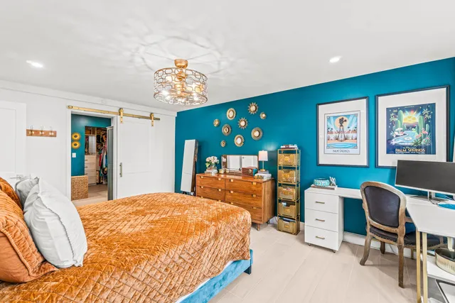 a workspace with furniture and window