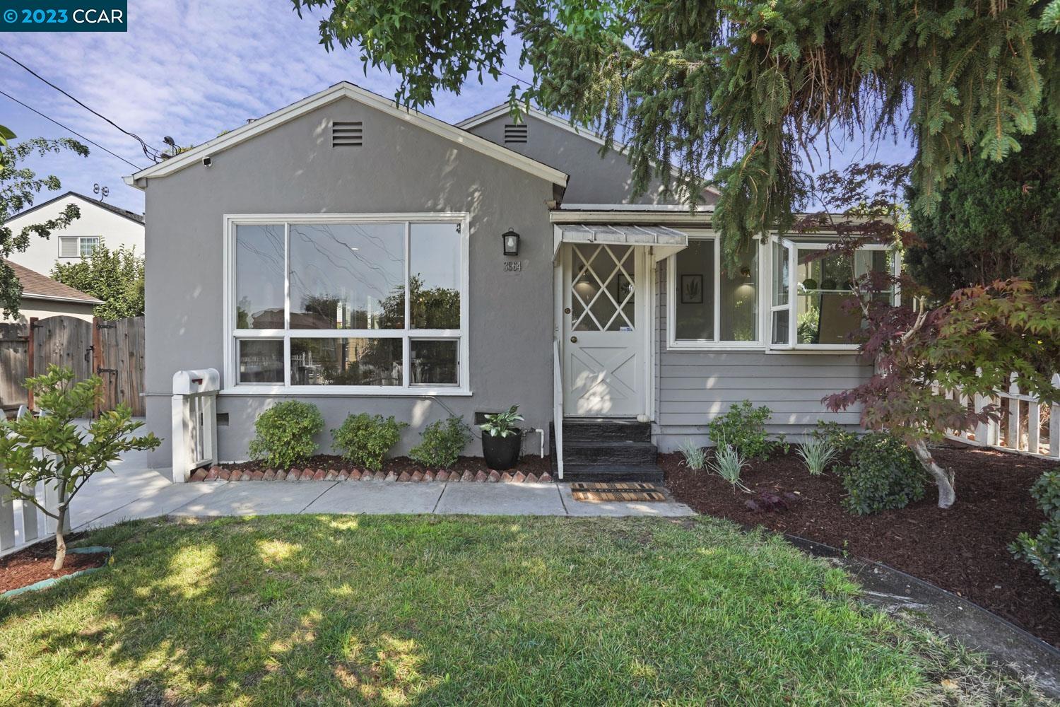 a front view of a house with a garden and plants