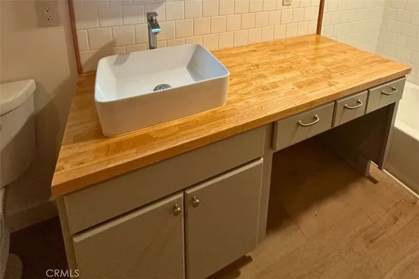 a bathroom with a bathtub