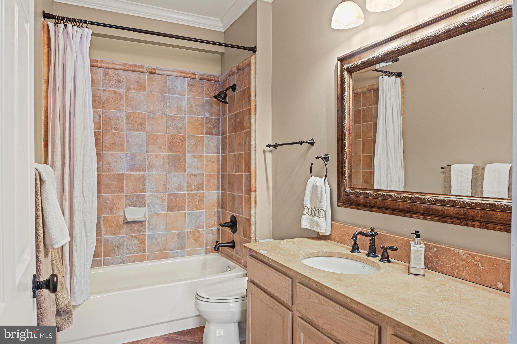 1701 Lake Shore Crest Drive, Unit 24 Reston, VA 20190 - Photo 23 of 43 a bathroom with a granite countertop sink toilet and shower