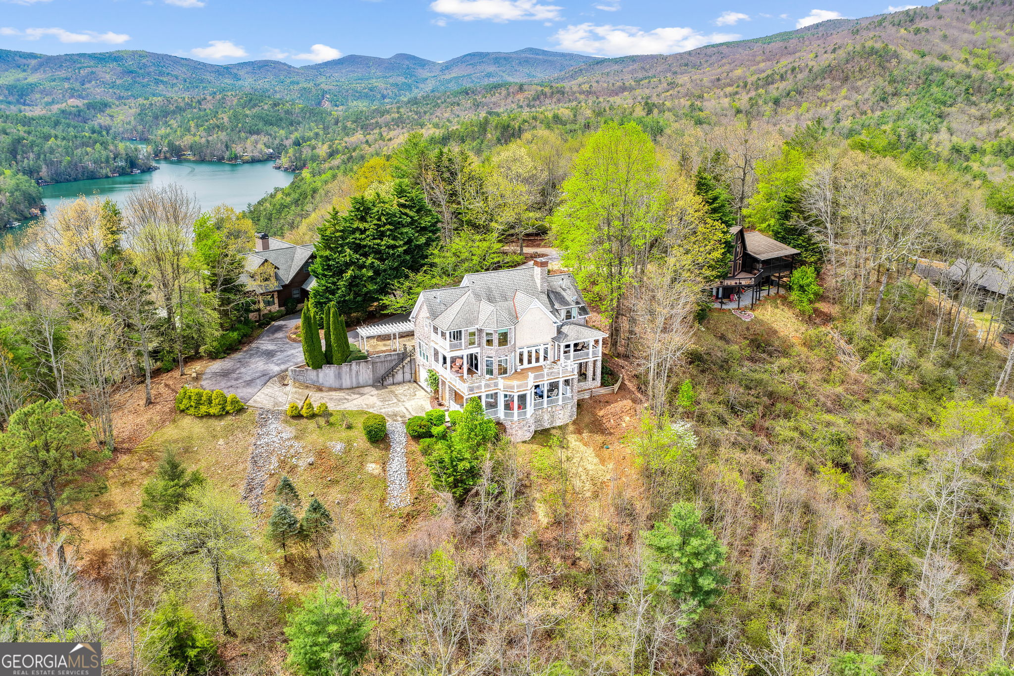 a view of lake with mountain