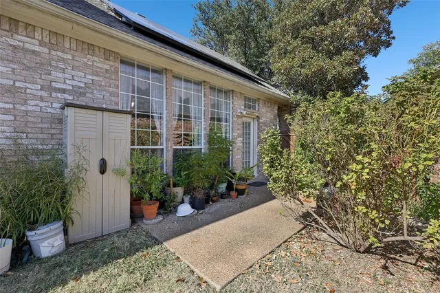 a view of a backyard with plants and garden