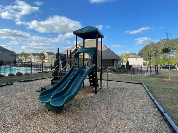a view of a park with slide
