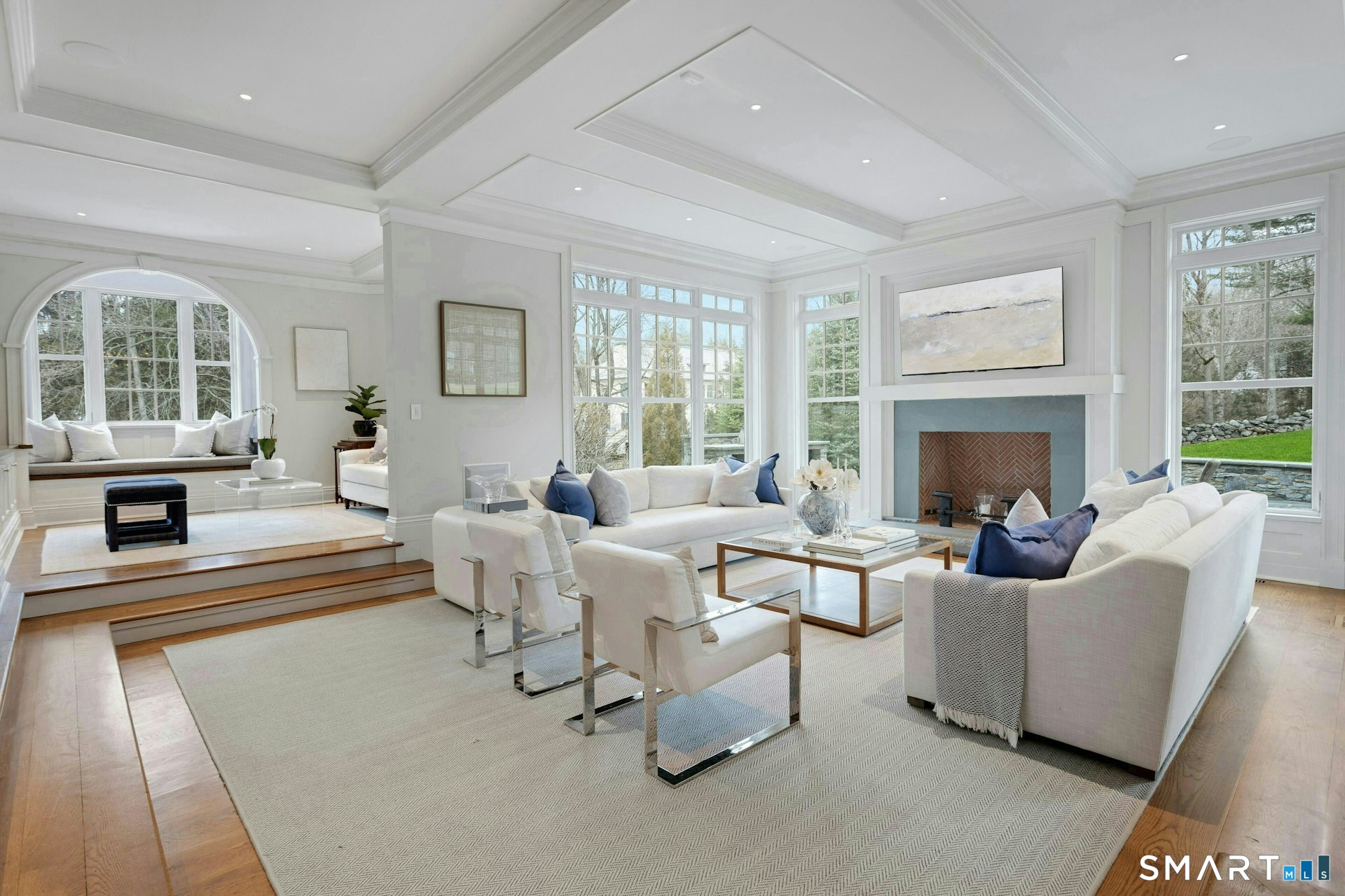 80 Compo Road North Westport, CT 06880 - Photo 9 of 40 a living room with fireplace furniture and a large window