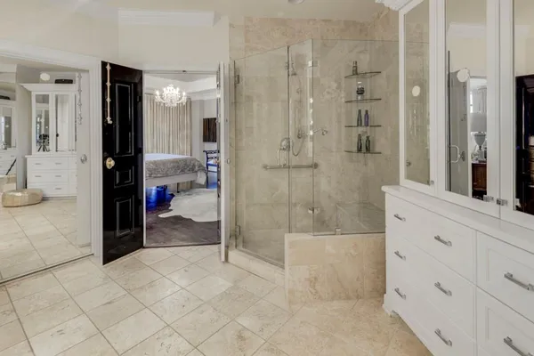 a bathroom with a shower