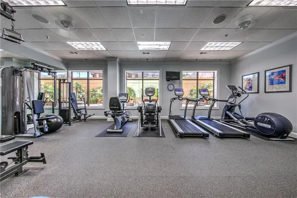 a view of a room with gym equipment