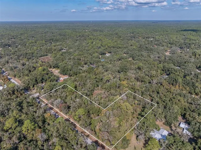 a view of a field with an trees