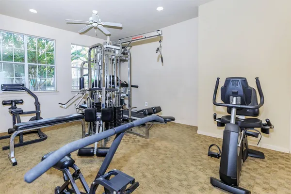 a view of a room with gym equipment