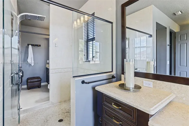 a lobby with furniture