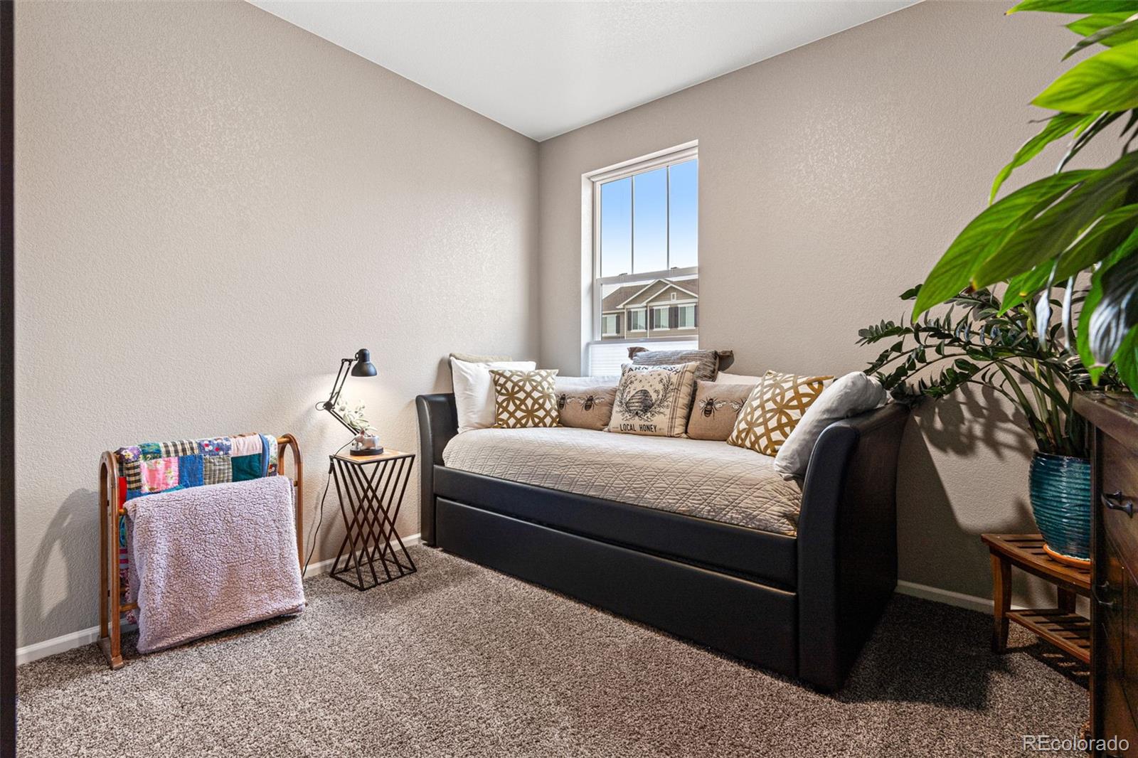 10054 Carefree Street Firestone, CO 80504 - Photo 32 of 50 a bedroom with a bed and a potted plant