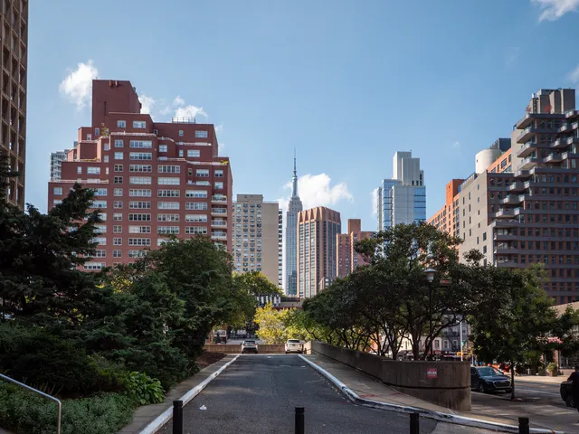 a city view with tall buildings
