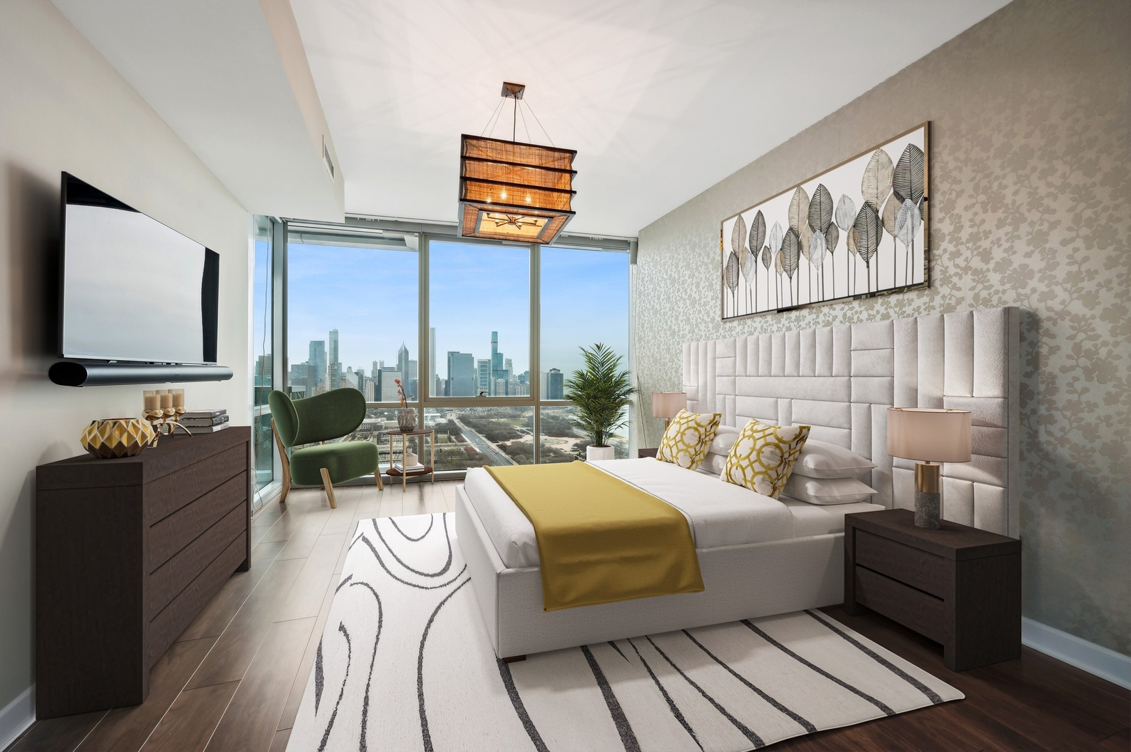 1201 South Prairie Avenue, Unit 4501 Chicago, IL 60605 - Photo 17 of 52 a bedroom with a bed and a flat screen tv