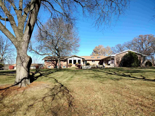a view of a park with large trees