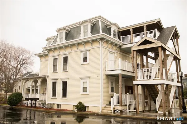 a front view of a building with street