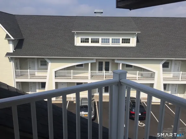 a view of a building from a balcony