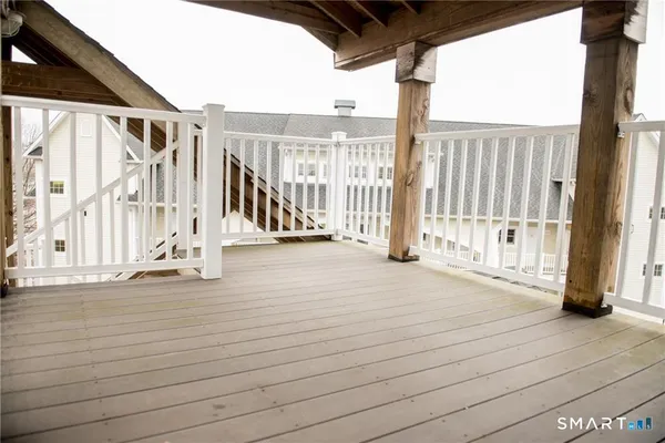 a view of a building from a stairs