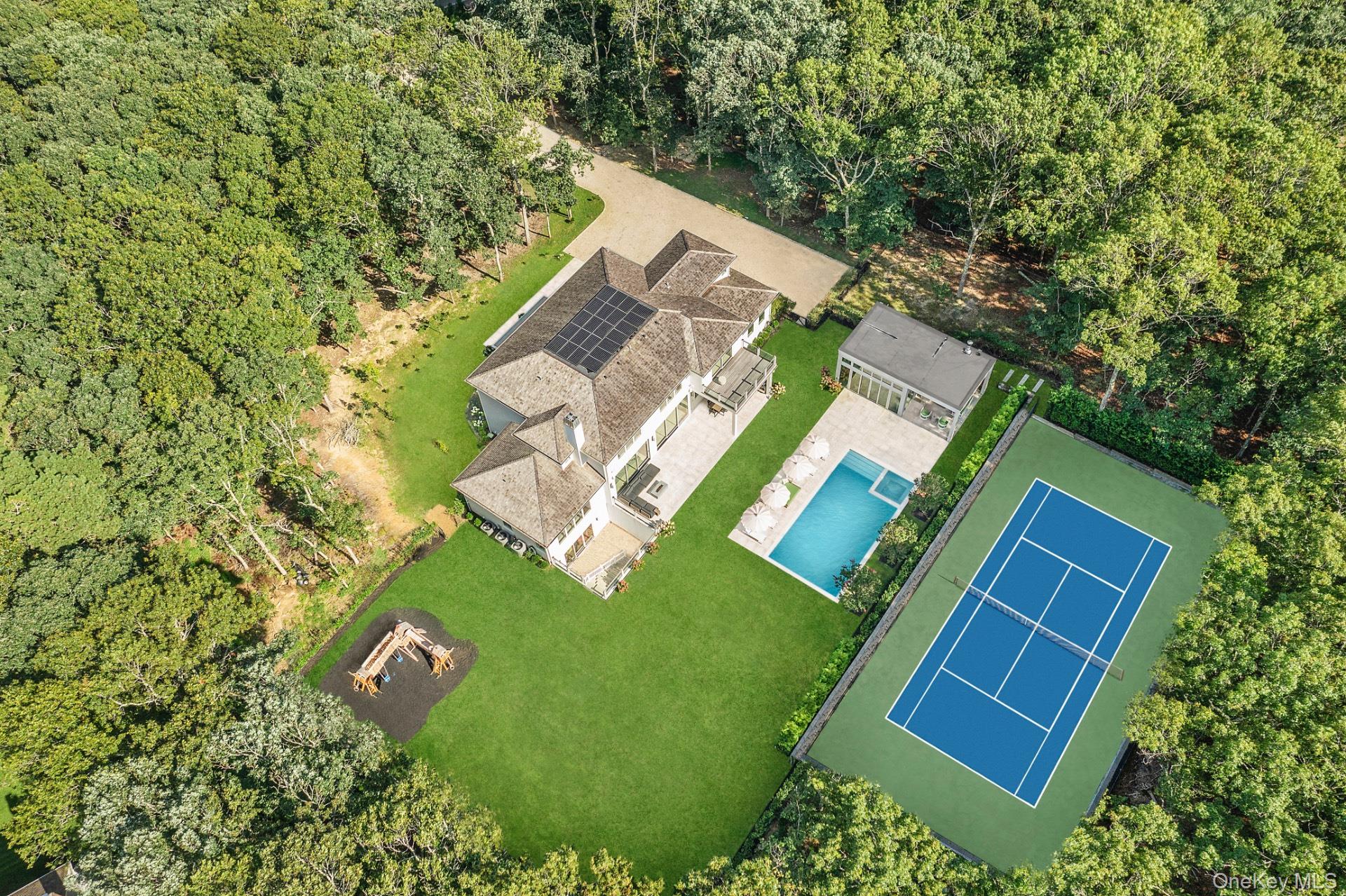 an aerial view of a house
