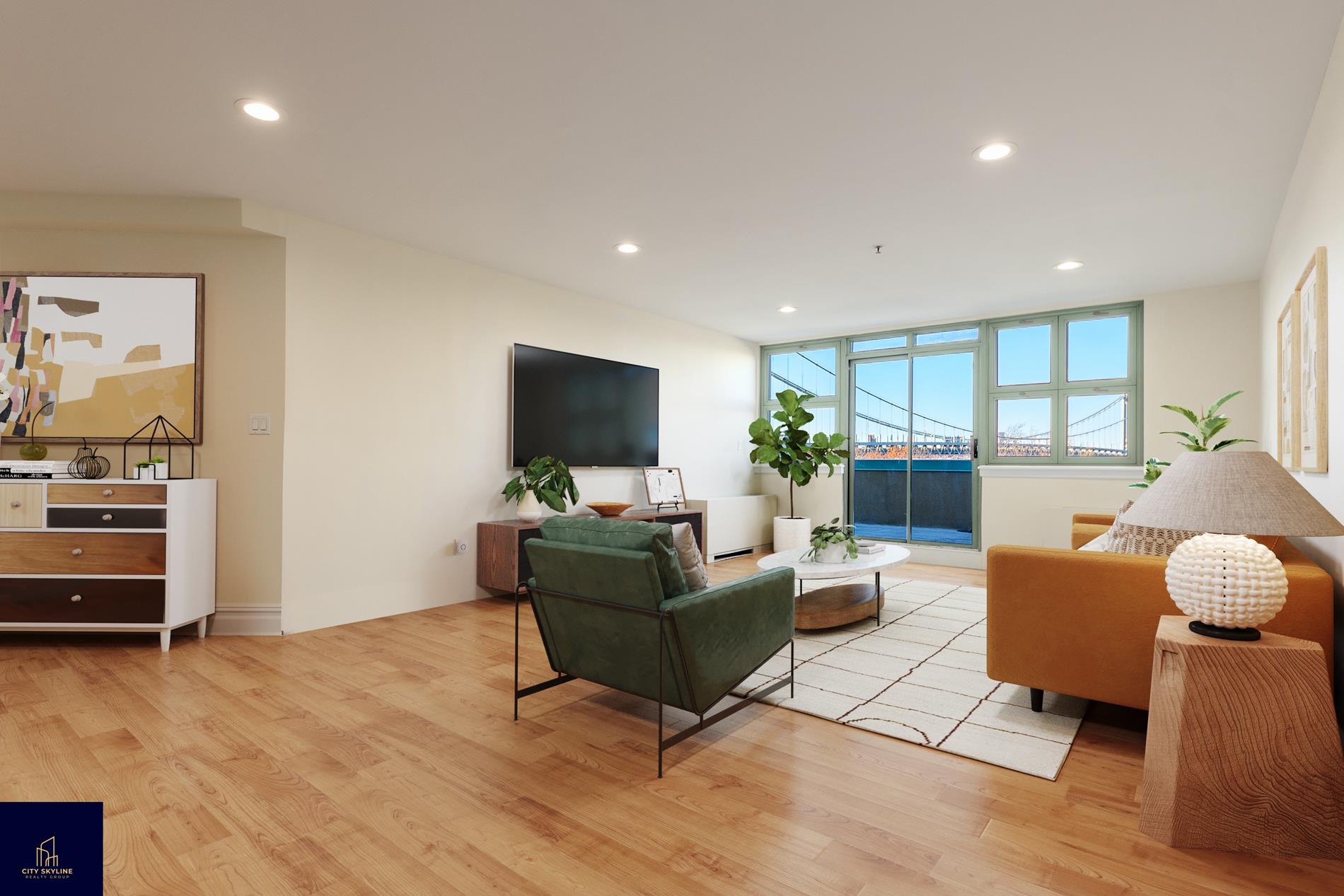 a living room with furniture and a flat screen tv