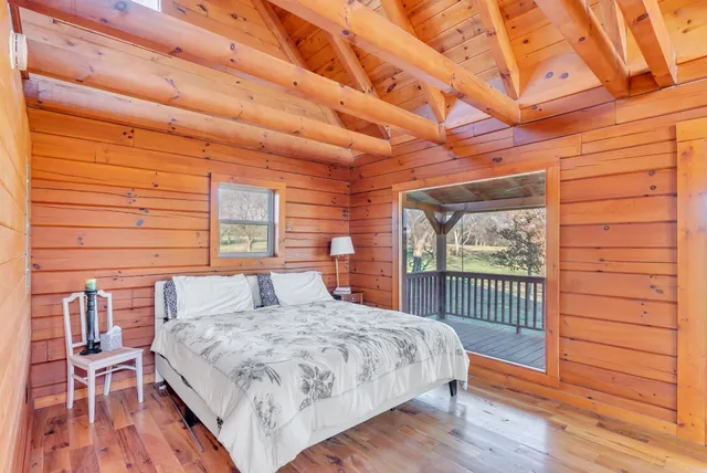 a view of a yard with large trees