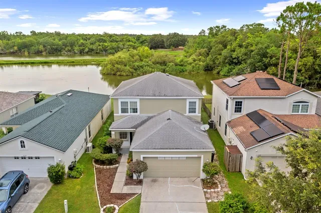 an aerial view of a house