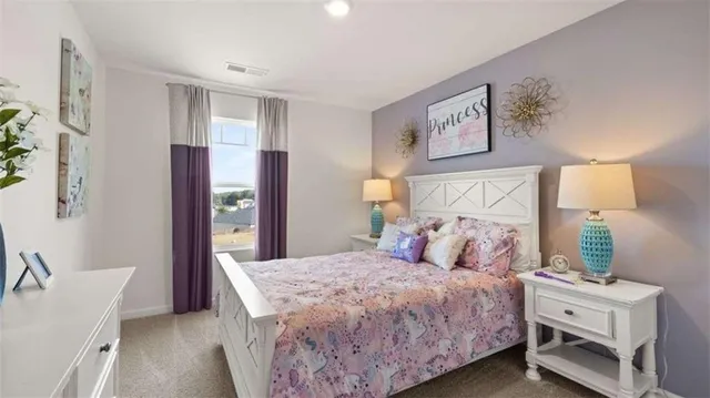 a bedroom with a bed and a couch