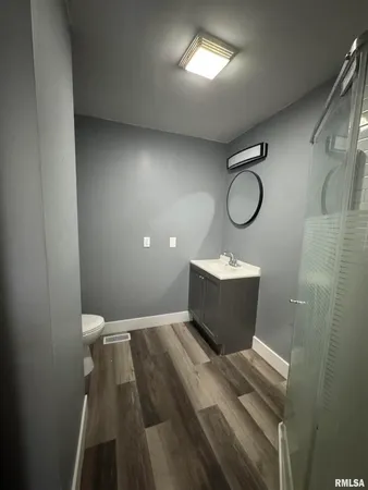a bathroom with a sink a toilet and a mirror