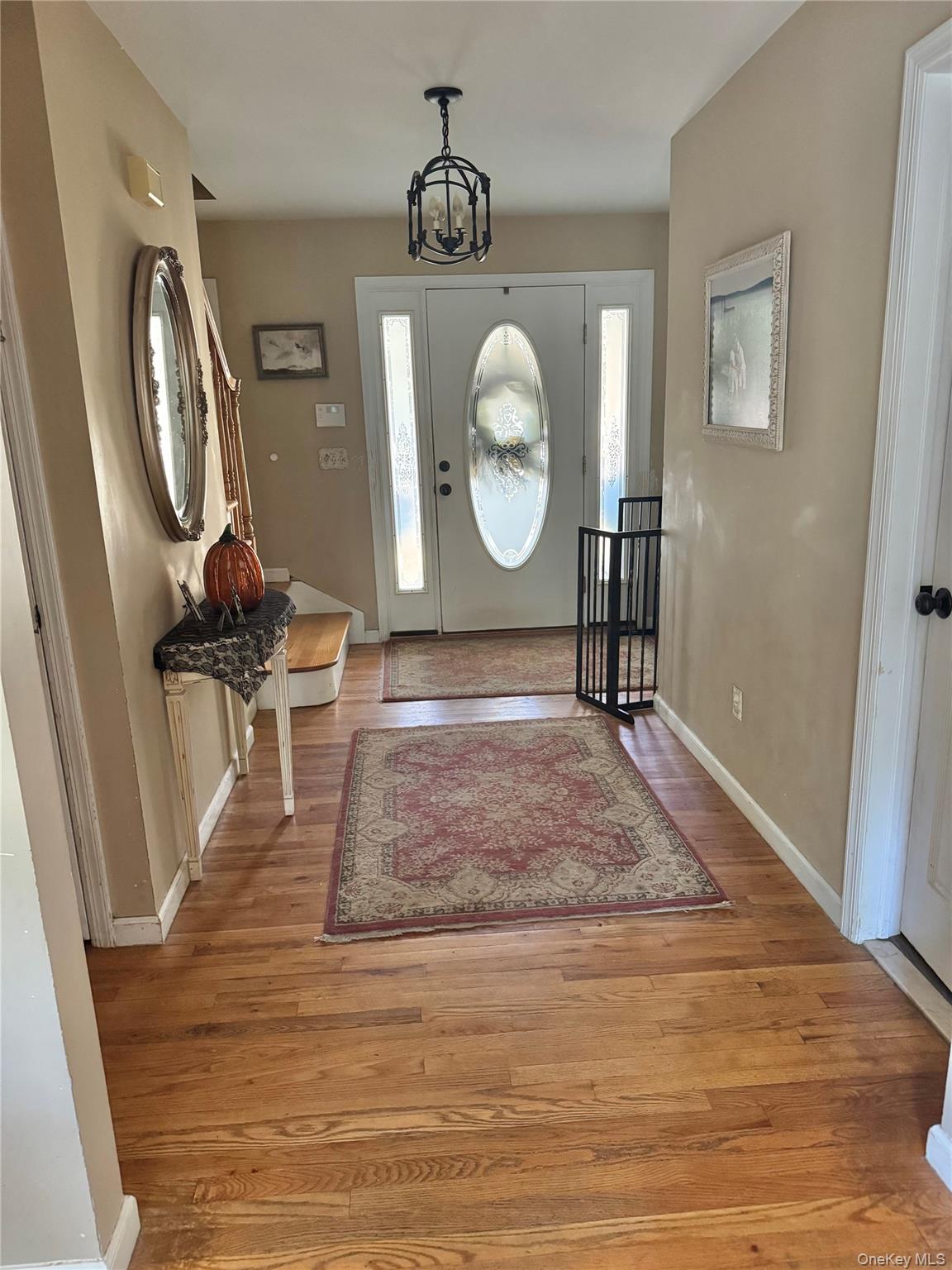 43 North Cozine Road Manorville, NY 11949 - Photo 9 of 42 Foyer featuring light wood-style floors and a chandelier