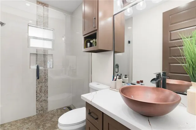 a bathroom with a toilet a sink and mirror