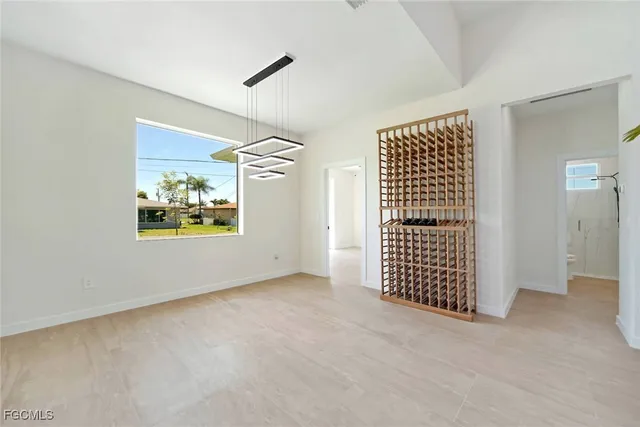 a view of a yard with a garage