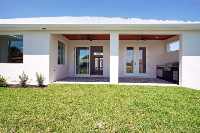 a view of a porch with a backyard