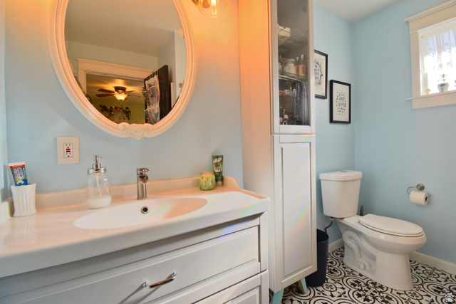 656 South Bullion Canyon Road Marysvale, UT 84750 - Photo 23 of 57 Bathroom with vanity, light tile patterned floors, and ceiling fan