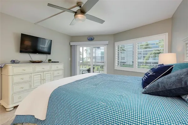 a bedroom with a large bed and a flat screen tv