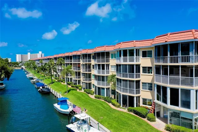 a front view of a building with an outdoor space