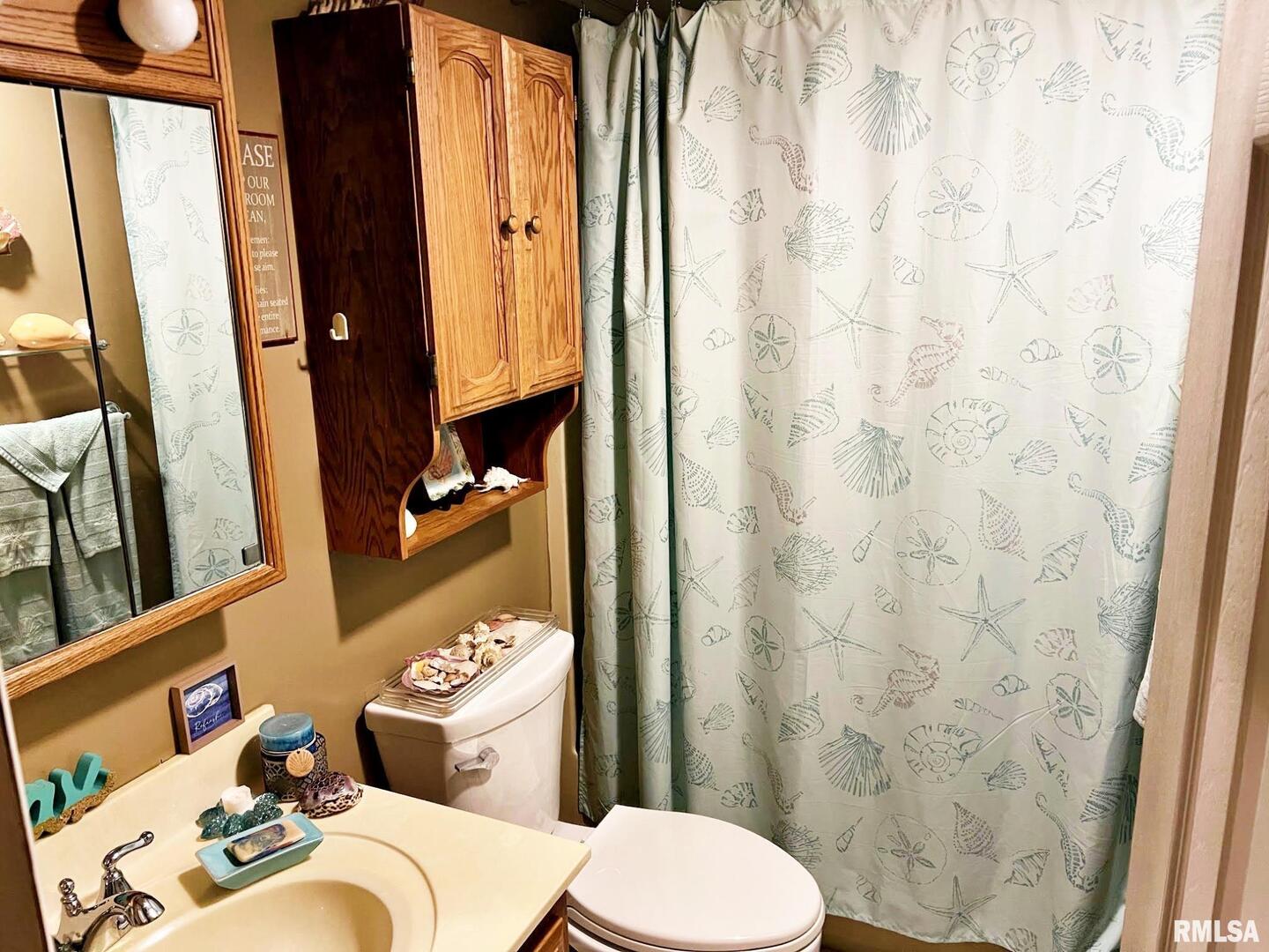 2516 Strawberry Road Metropolis, IL 62960 - Photo 14 of 25 a bathroom with a toilet and a shower curtain