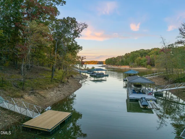 a view of a lake with houses