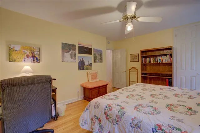a view of a livingroom with wooden floor