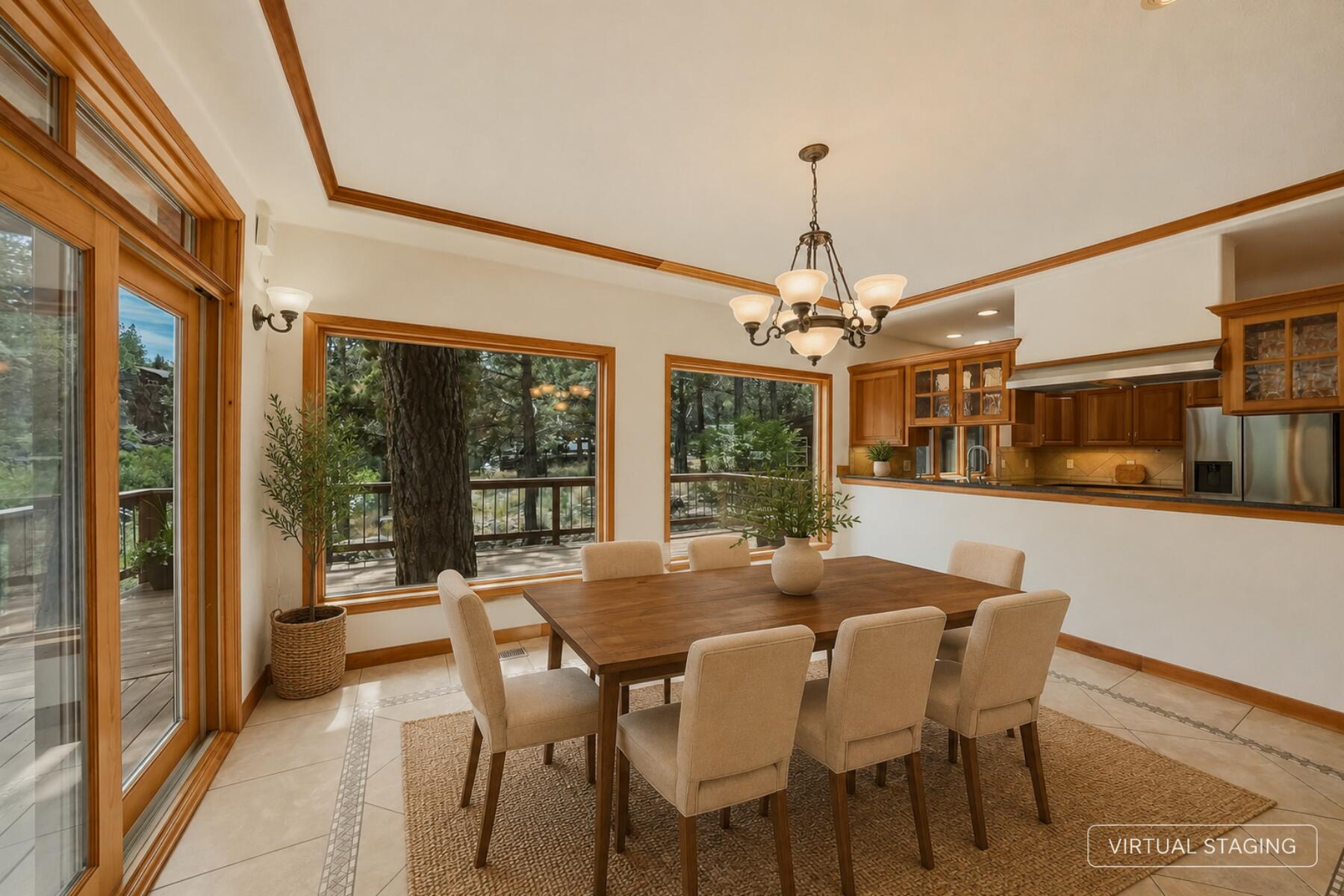 637 Northwest Silver Buckle Road Bend, OR 97703 - Photo 12 of 68 a dining room with furniture a chandelier and wooden floor