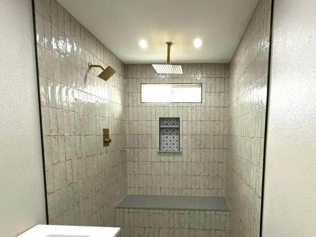a bathroom with shower