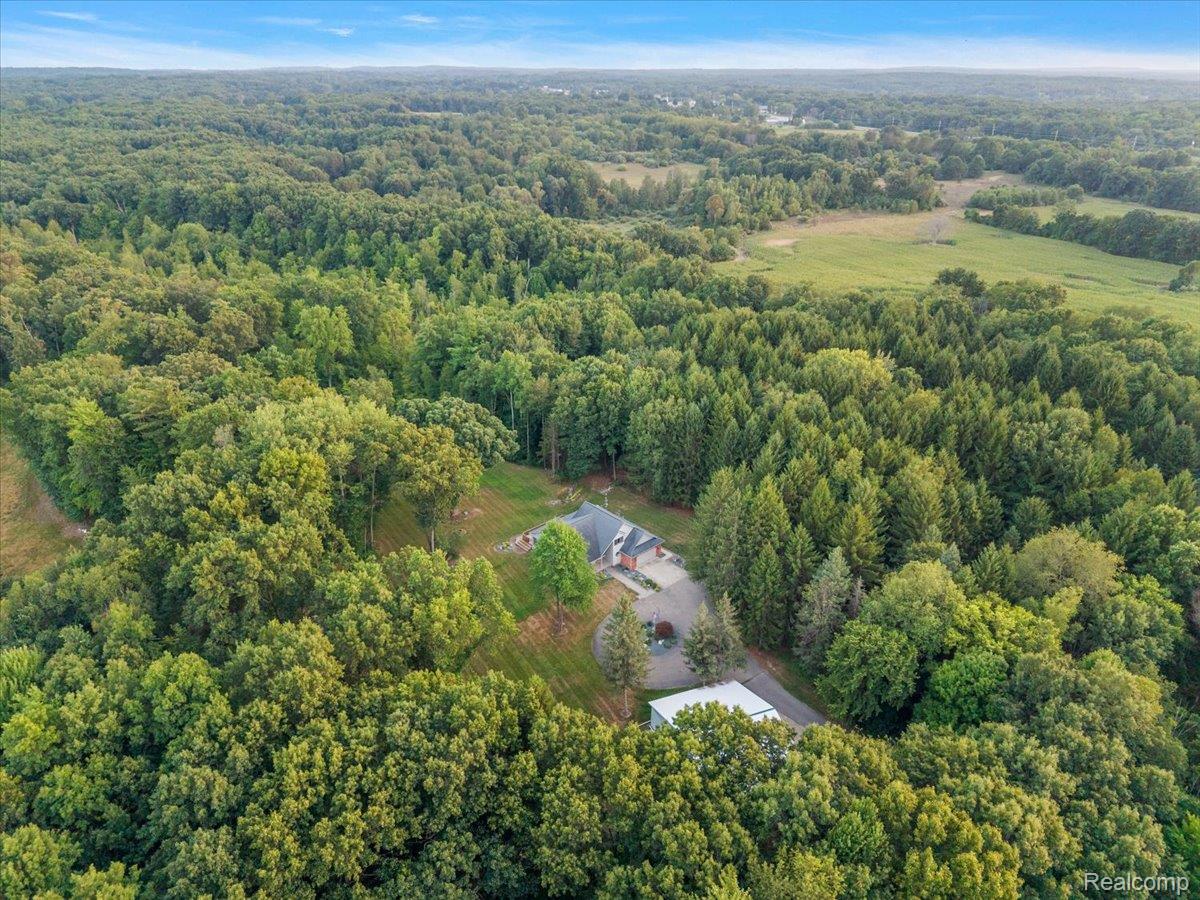 707 West Sutton Road Metamora, MI 48455 - Photo 80 of 84 Expansive forested surroundings with a secluded residence, gravel driveway, and detached ancillary structure