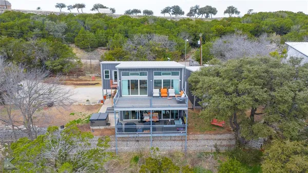 an aerial view of a house with balcony