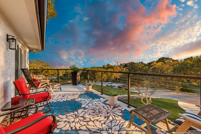 a building outdoor space with patio furniture