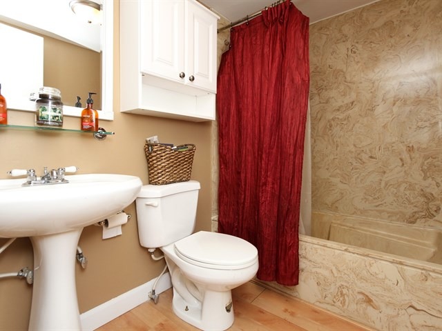 8819 Gardner Road Fox River Grove, IL 60021 - Photo 18 of 24 a bathroom with a sink a toilet and shower curtain