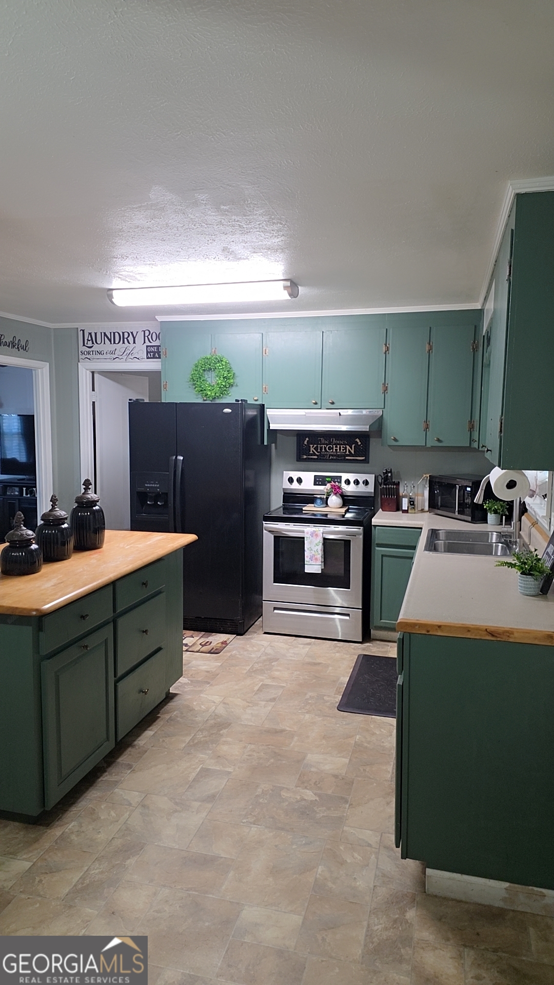 293 Williams Street Northeast Pelham, GA 31779 - Photo 6 of 19 a kitchen with stainless steel appliances kitchen island granite countertop a refrigerator a stove and a sink