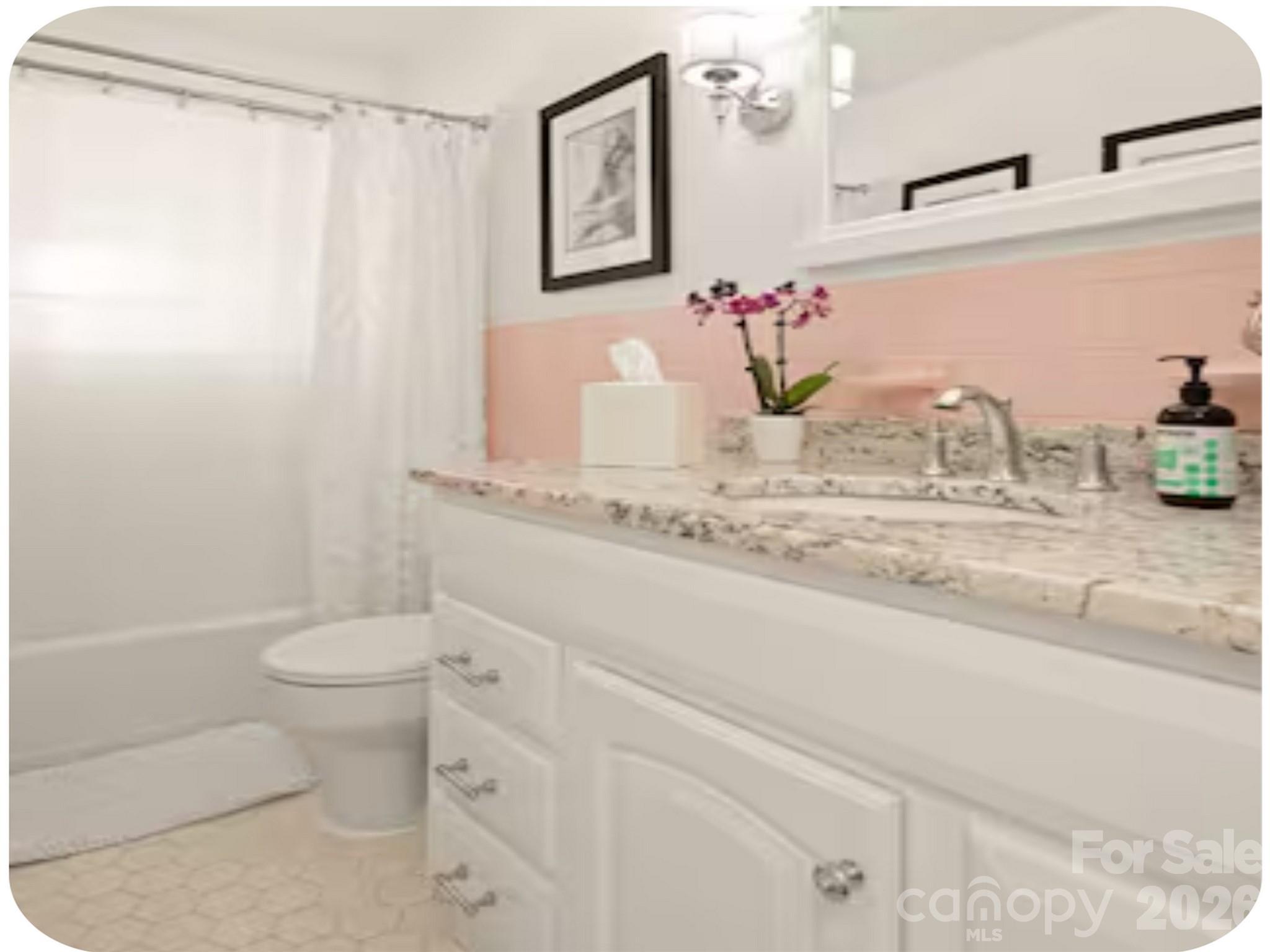 502 Long Shoals Road Arden, NC 28704 - Photo 12 of 32 a bathroom with a granite countertop sink mirror vanity and toilet